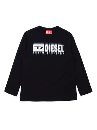 Diesel T-shirt manica lunga con stampa logo nero