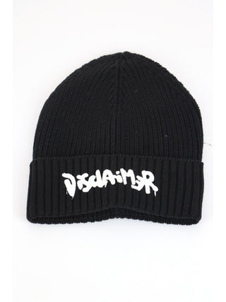 Discliamer cappello in maglia a costine con logo nero