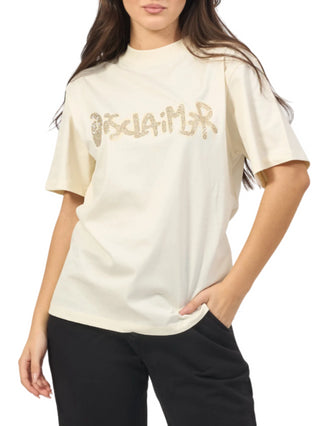 Disclaimer T-shirt manica corta con logo strass panna