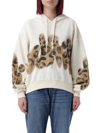 Disclaimer felpa con cappuccio stampa logo animalier beige chiaro