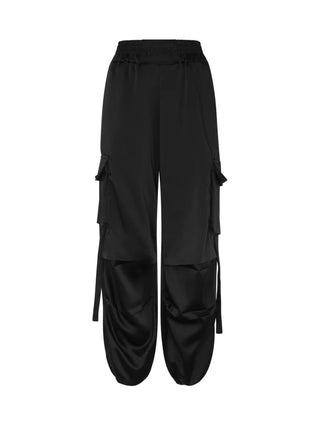 Disclaimer pantaloni cargo satin con tasconi nero