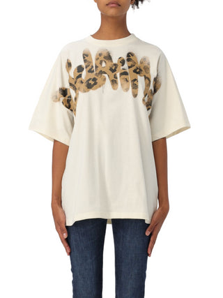 Disclaimer T-shirt manica corta con logo animalier beige chiaro