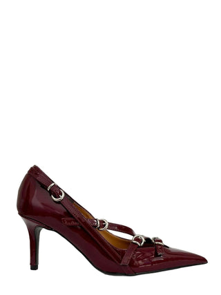 Divine Follie decollete slingback con fascette in vernice borgogna