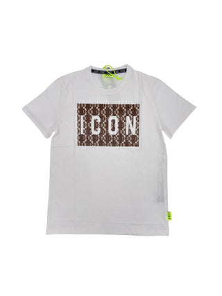 Icon T-shirt manica corta con stampa logo panna