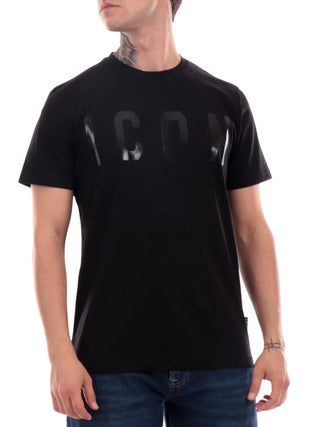 Icon T-shirt manica corta con logo lucido nero