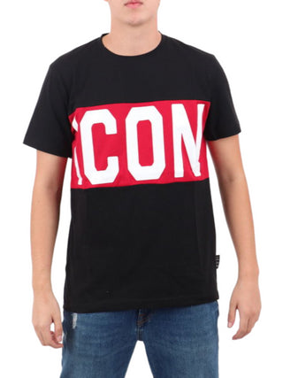 Icon T-shirt manica corta con logo in jersey nero