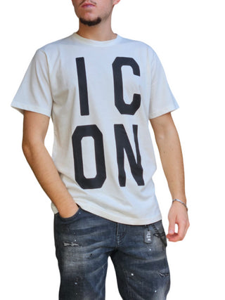 Icon T-shirt manica corta con maxi logo panna