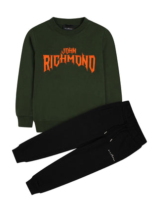 John Richmond completo felpa e pantalone con logo verde nero