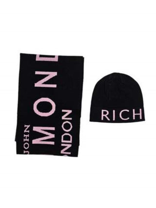 John Richmond set cappello e sciarpa con logo nero