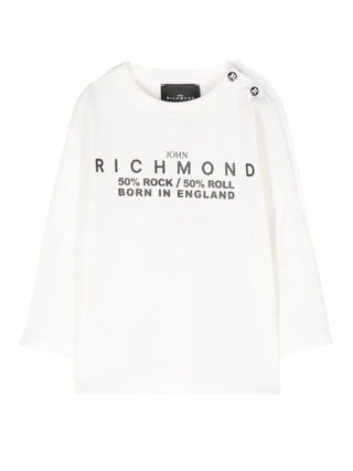 John Richmond T-shirt manica lunga Cottil con logo bianco