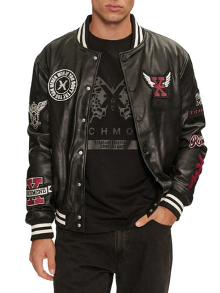 John Richmond giubbino bomber in ecopelle Mele con patch nero