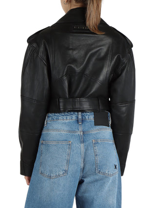 John Richmond giubbino chiodo crop in pelle nero