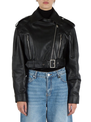 John Richmond giubbino chiodo crop in pelle nero