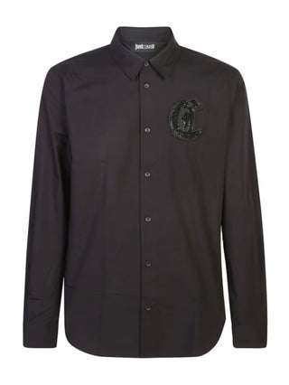 Just Cavalli camicia manica lunga con logo iconico gioiello nero