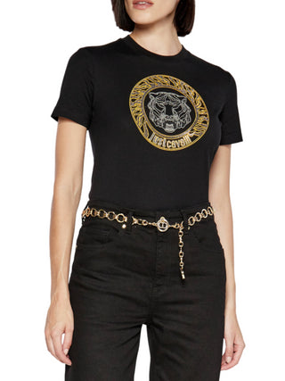 Just Cavalli T-shirt manica corta logo Tiger borchiato nero