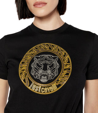 Just Cavalli T-shirt manica corta logo Tiger borchiato nero