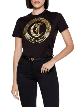 Just Cavalli T-shirt manica corta in jersey logo Snake Around nero oro