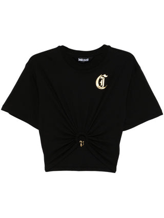 Just Cavalli T-shirt crop manica corta con anello Snake nero