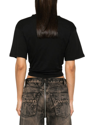 Just Cavalli T-shirt crop manica corta con anello Snake nero