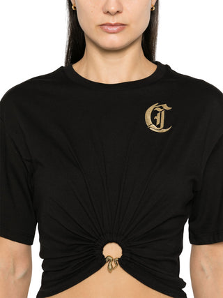 Just Cavalli T-shirt crop manica corta con anello Snake nero