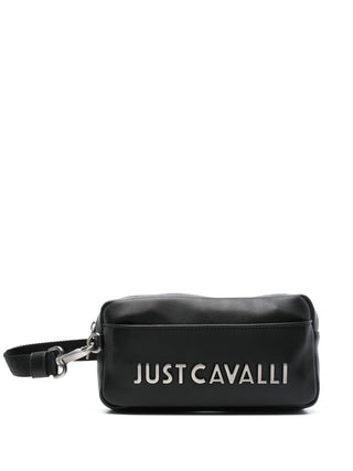 Just Cavalli pochette in ecopelle con placca logo nero argento