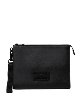 Just Cavalli pochette in ecopelle saffiano con logo nero