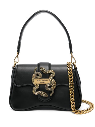 Just Cavalli borsa a mano in ecopelle placca Snake nero oro