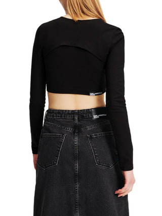 Karl Lagerfeld Jeans T-shirt manica lunga crop nero