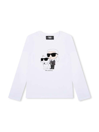 Karl Lagerfeld T-shirt manica lunga con stampa iconica bianco