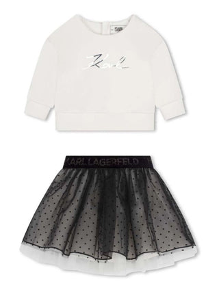 Karl Lagerfeld Kids completo felpa e gonna panna nero