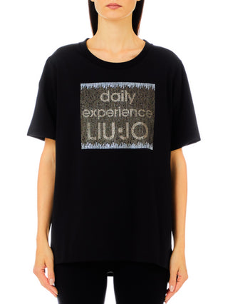 Liu Jo T-shirt manica corta in jersey con stampa logo nero