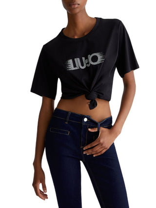 Liu Jo T-shirt manica corta con logo in jersey nero