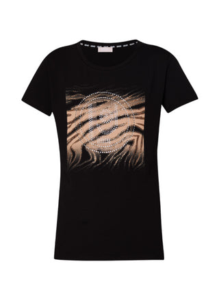 Liu Jo T-shirt manica corta in jersey con stampa logo strass nero