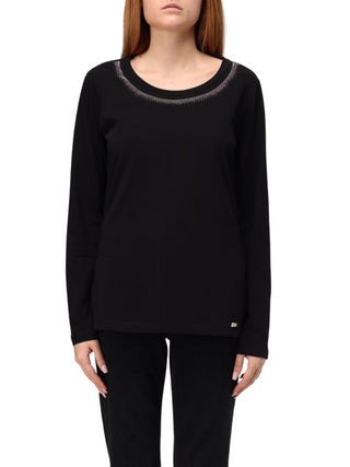 Liu Jo T-shirt manica lunga in jersey con strass nero