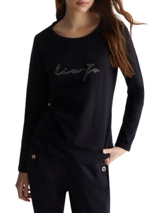 Liu Jo T-shirt manica lunga in jersey con logo strass nero