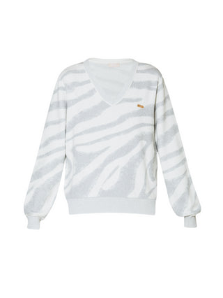 Liu Jo maglia con scollo a V in fantasia animalier lurex bianco argento