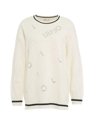 Liu Jo maglia misto lana con logo strass panna