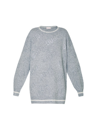 Liu Jo maglia over in misto lana con logo strass grigio