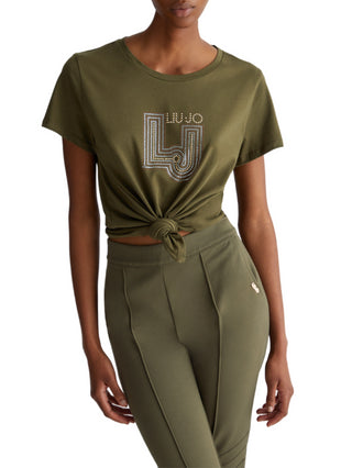 Liu Jo T-shirt manica corta in jersey con logo strass verde