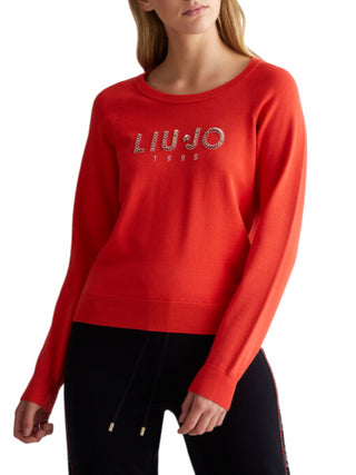 Liu Jo maglia girocollo con logo gioiello rosso corallo