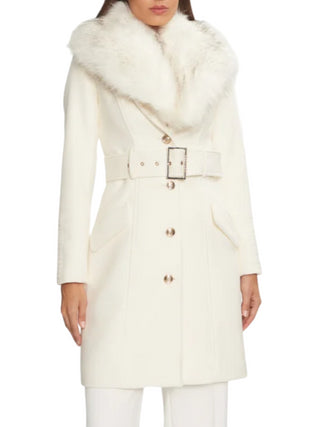 Marciano Guess cappotto lungo Loreta con collo in ecopelliccia bianco