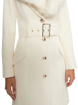 Marciano Guess cappotto lungo Loreta con collo in ecopelliccia bianco