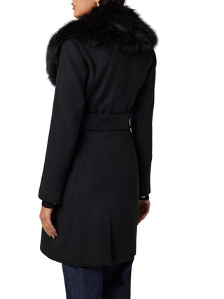 Marciano Guess cappotto lungo Loreta con collo in ecopelliccia nero