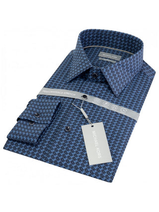 Michael Kors camicia manica lunga Performance slim fit in fantasia logata nero blu