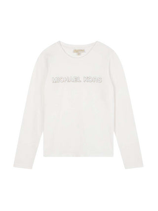 Michael Kors T-shirt maniche lunghe con logo glitter panna