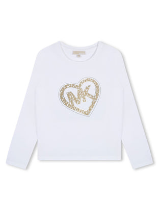 Michael Kors T-shirt manica lunga con stampa logo monogram bianco latte