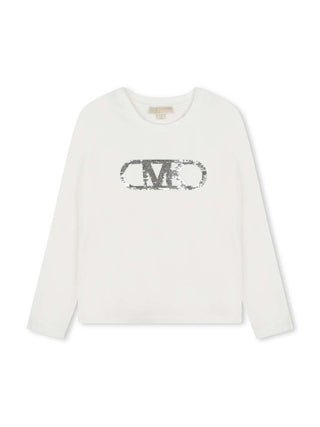 Michael Kors T-shirt manica lunga in jersey con logo paillettes avorio