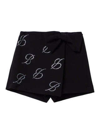 Miss Blumarine shorts con fiocco e logo strass nero