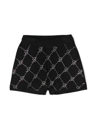 Miss Blumarine shorts in maglia con logo monogram strass nero