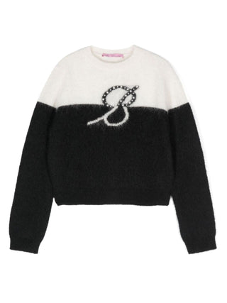 Miss Blumarine maglia bicolore in misto alpaca con logo monogram bianco nero